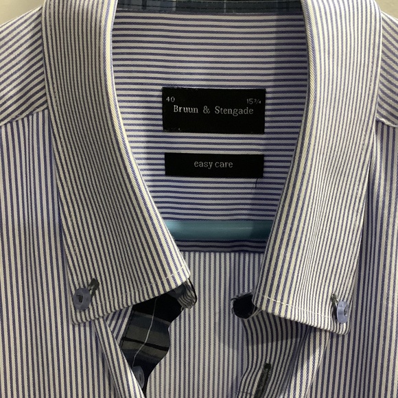 Bruun & Stengade button down dress shirt, blue and white stripe, size 40 - Picture 2 of 4